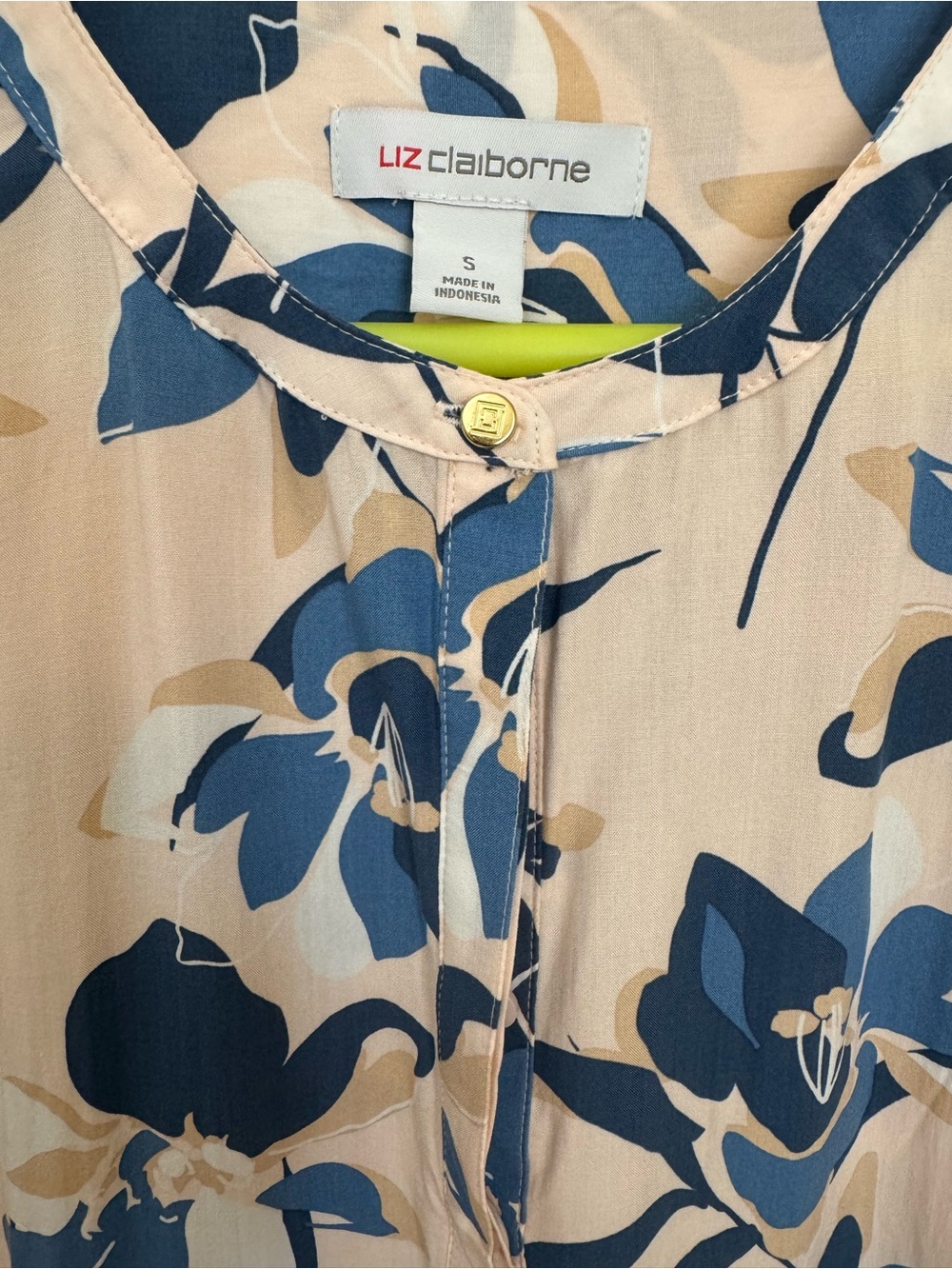 Liz Claiborne Floral V-Neck Popover Tunic Top Pink Blue NWT Small - Picture 4 of 8